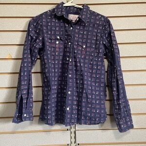 Panhandle Western Shirt Girls‎ XXL 14 Long Sleeve Snap Navy W/ Arrows